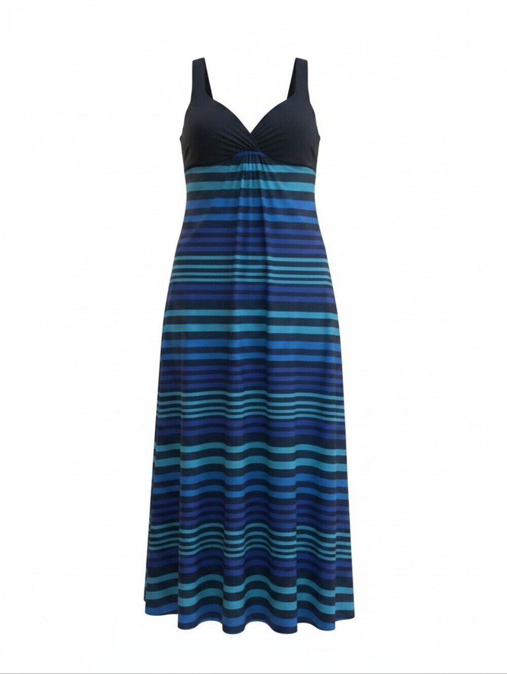 Coldwater Creek Striped Blue & Black Maxi Dress, Lightweight, Resortwear, Beach
